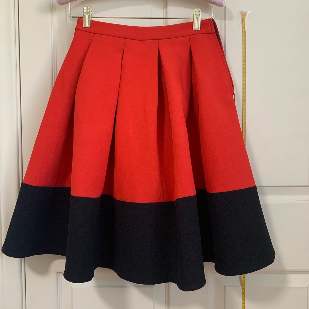 ASOS Red and Black Colorblock Pleated Midi Skirt